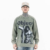 Vintage wash long sleeve graphic t-shirt worn by model front view.