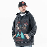 Vintage Wash Oversized Graphic Hoodie - Model Wearing - Front View