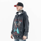 Vintage Wash Oversized Graphic Hoodie - Model Wearing - Side View