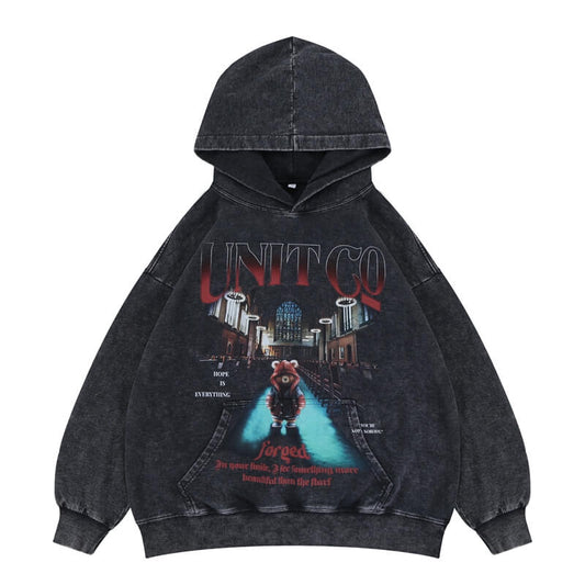 Vintage Wash Oversized Graphic Hoodie - Flat Lay