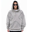 Model wearing vintage washed deconstructed minimalist letter fg graphic hoodie front view.