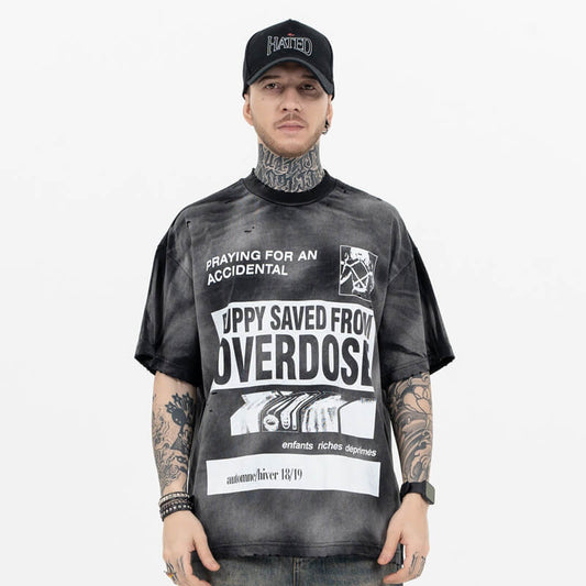 Vintage ERD black graphic tee front view on model