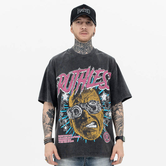 Model wearing Vintage Washed Street Graphic T-Shirt front view