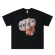 Flat lay of a 'QLACW' logo cotton graphic T-shirt front view